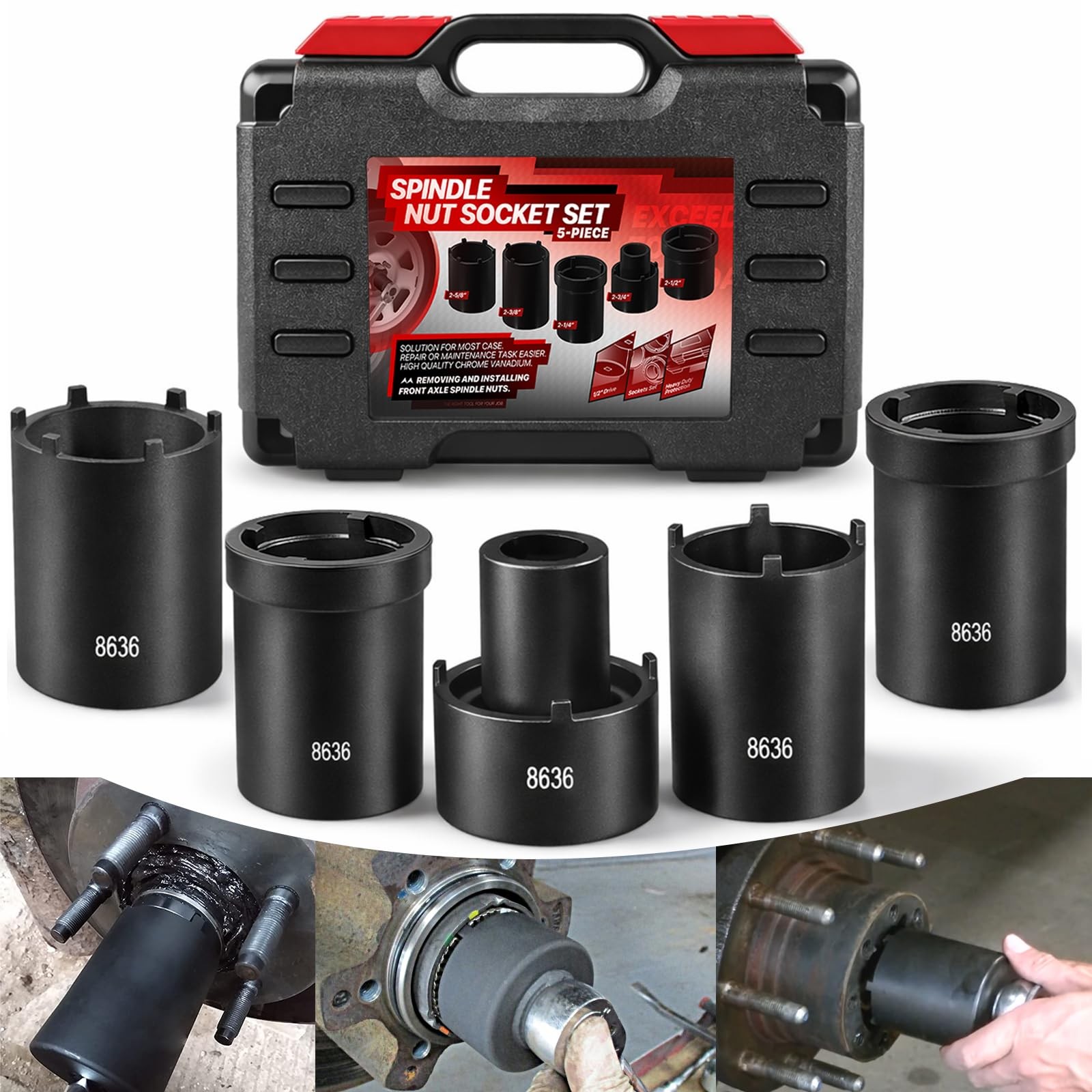 Sunluway Spindle Nut Socket Tool Kit 5 Pcs Axle Hub Lock Nut Socket Set 1/2” …