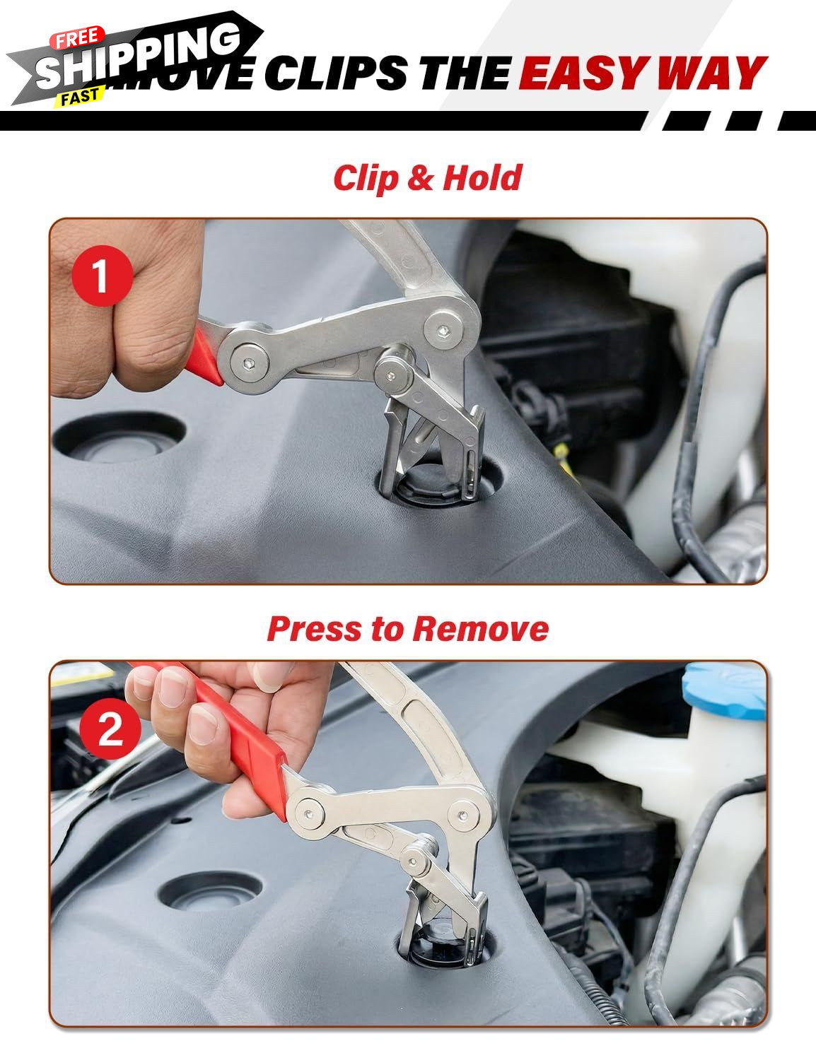 Car Clip Pliers, Damage-Free Removal Pliers for Plastic Push Pins, Red