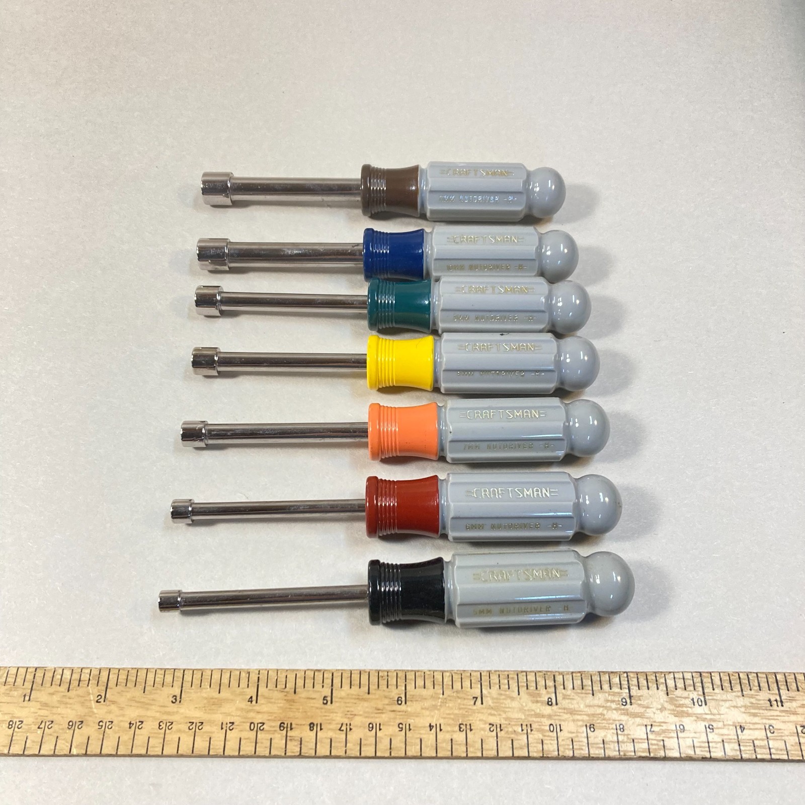 Vintage Craftsman Nut Driver Set 7 Pc Metric Ball End Color Coded USA