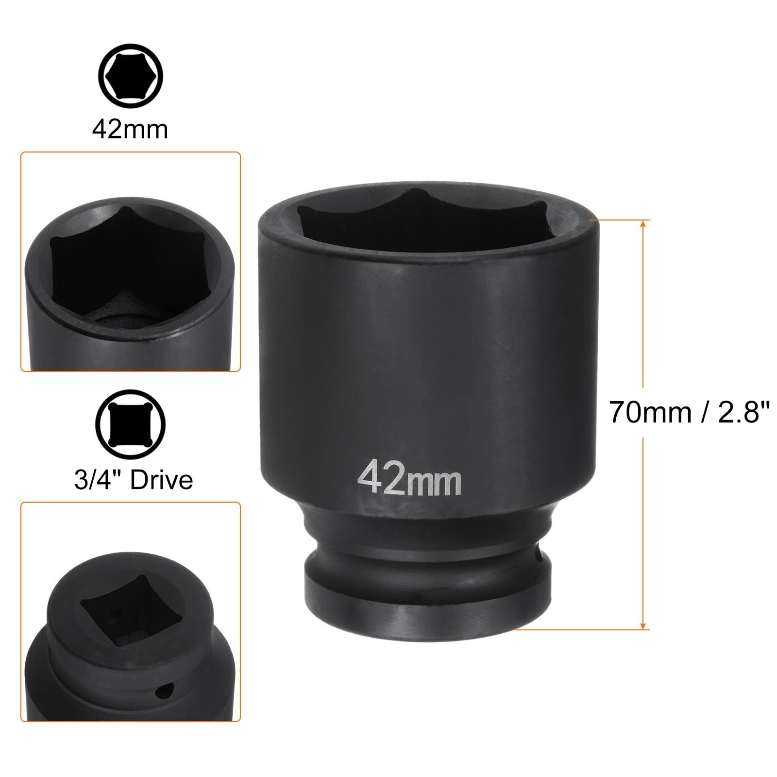 HARFINGTON 6-Point Impact Socket 3/4″ Drive 42mm Metric 40Cr Alloy Steel
