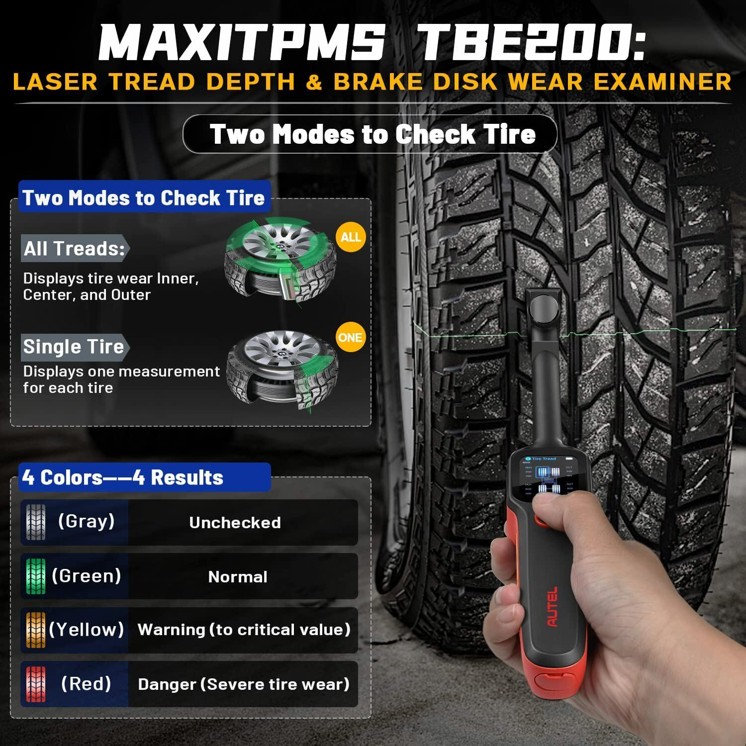 Autel MaxiTPMS TBE200 Laser Tire Tread Depth & Brake Disc Wear Examiner tool