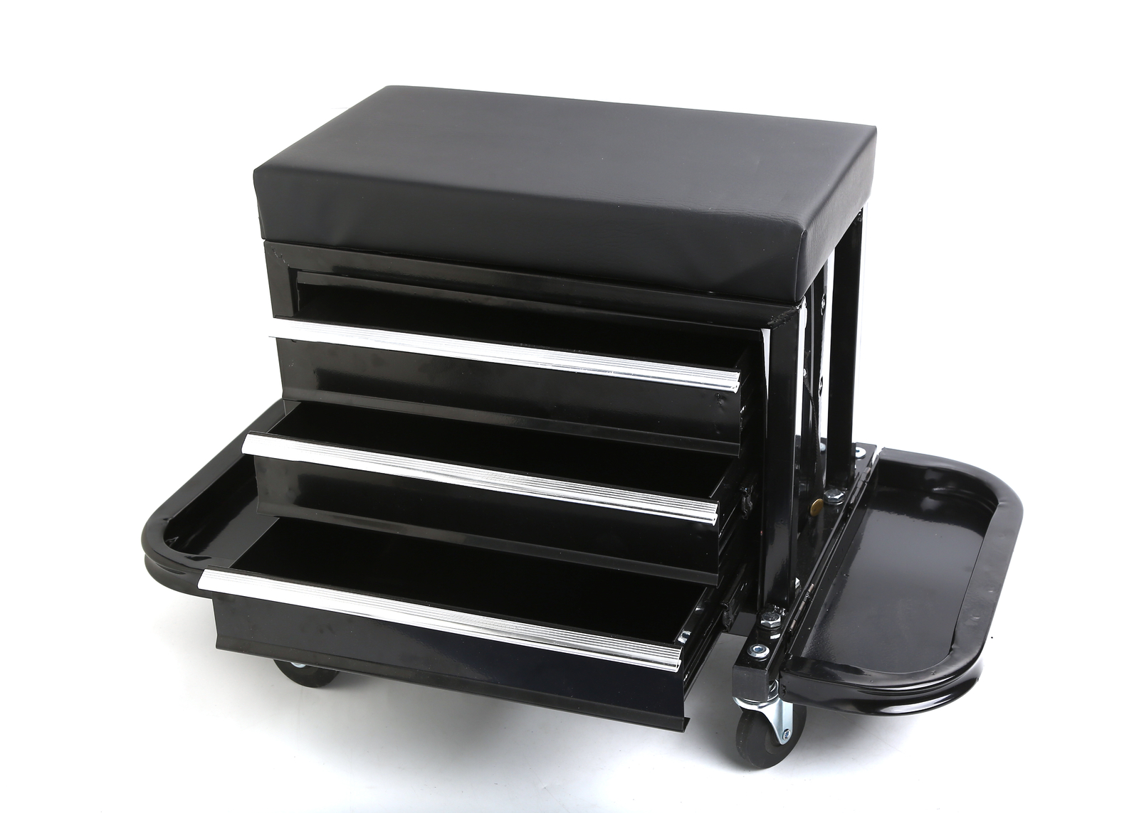 Mechanics Roller Work Seat w/ 3-Drawer Tool Box Storage Tray Padded Stool Black