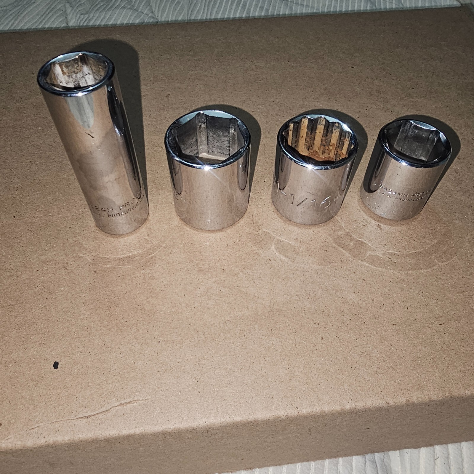 Proto professional 1/2″ Drive 12pt & 6pt Socket Lot Of 4, 24mm,1 1/16″ 1 1/8″3/4