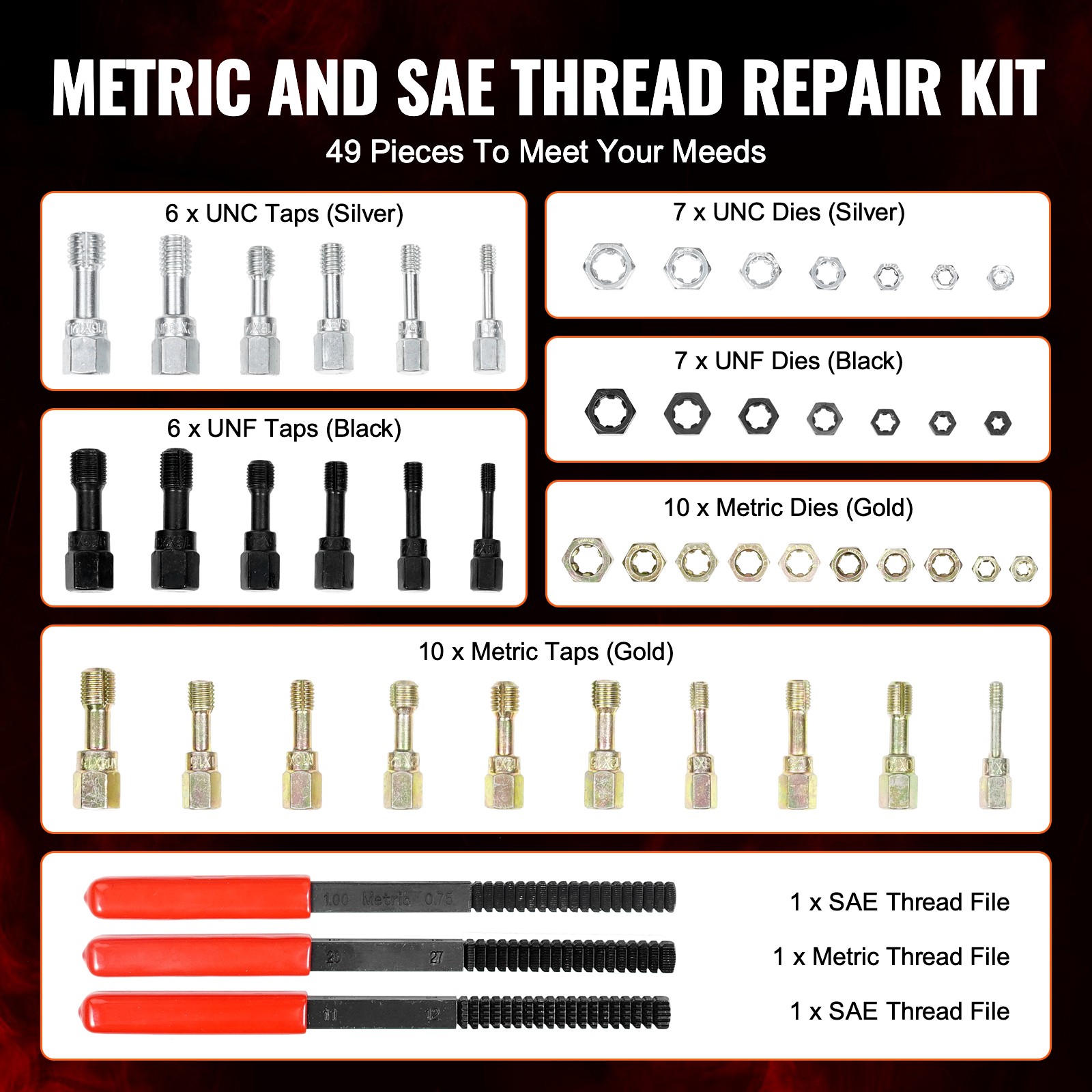 Uimoso 49PCS Thread Chaser Set for UNC, UNF, and Metric Thread Repair Tools