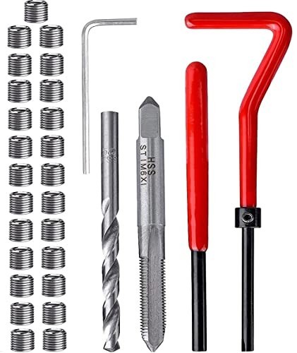 30 Piece M6 x 1.0mm Thread Repair Kit, HSS Drill Helicoil Kit,…