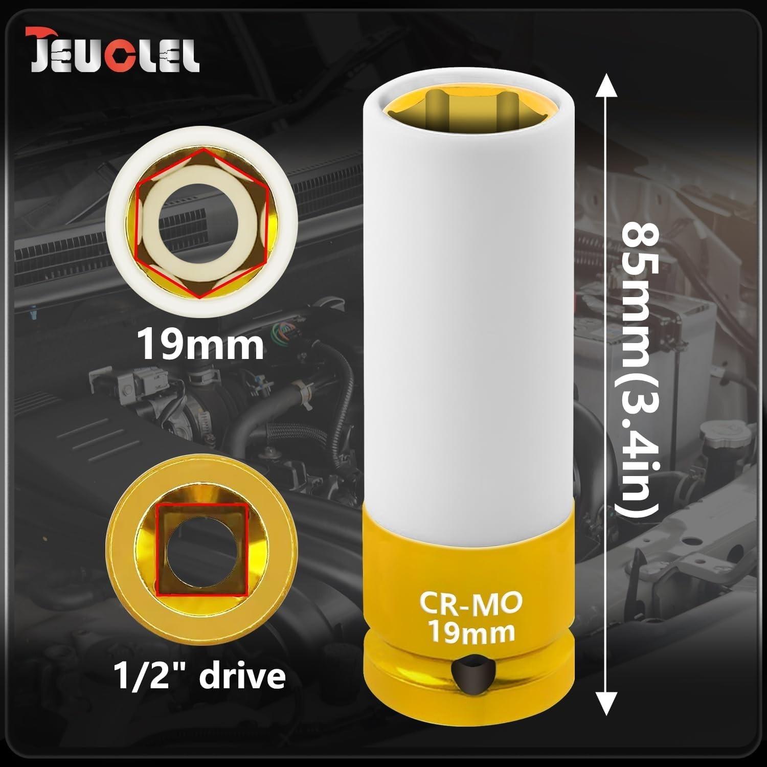 19mm Alloy Steel Impact Socket w/ Scratch-Resistant Sleeve for Wheels & Lug Nuts