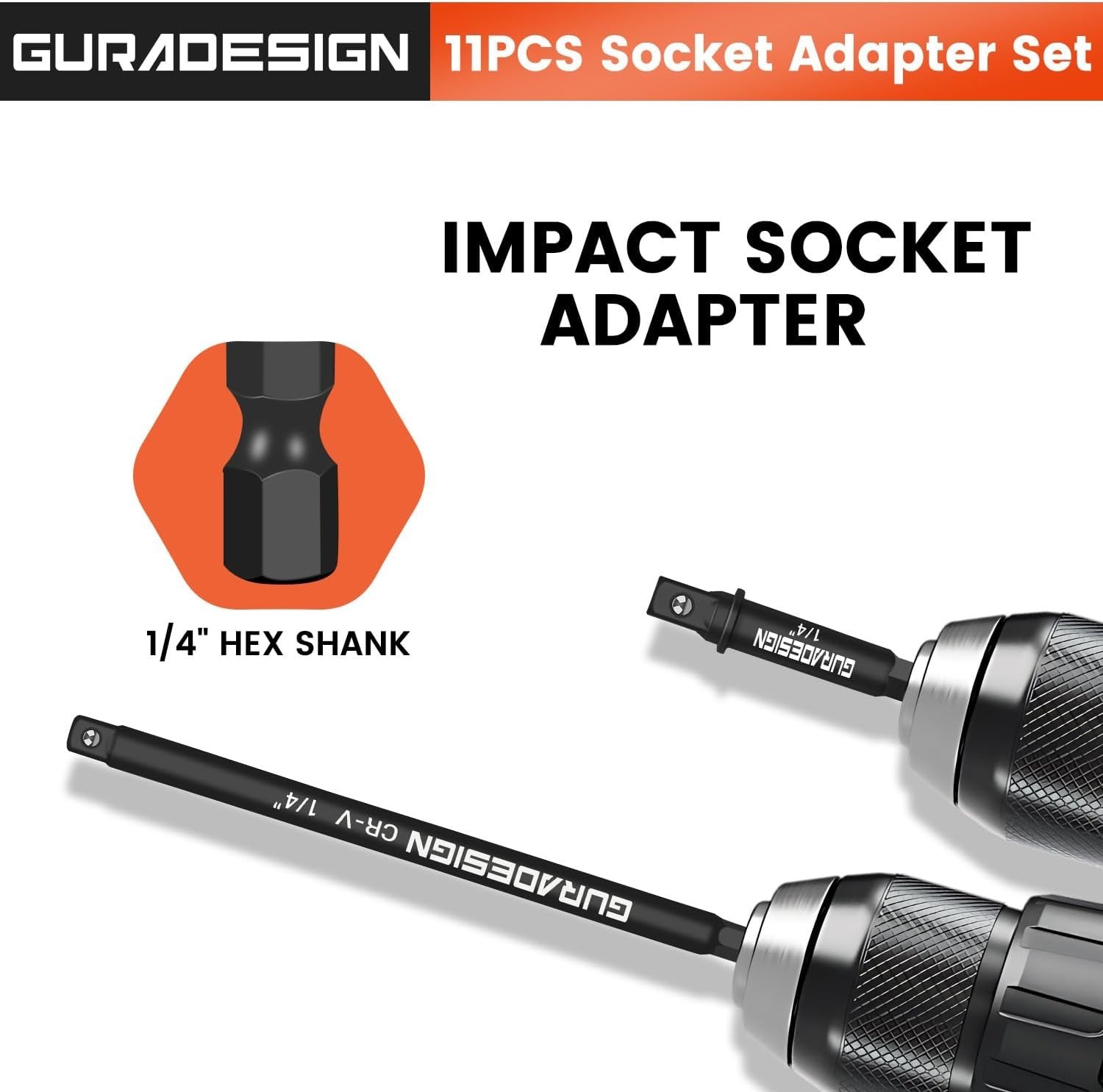 11-Piece Impact Socket Adapter Set – 3/6 Inch Hex Shank, Drill & Driver Adapt…