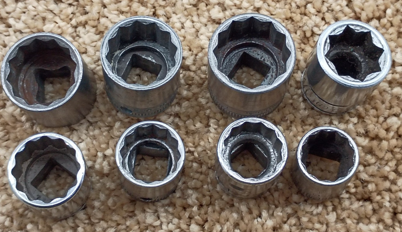 Lot of 8 Snap On F Series Vintage 3/8″ Drive 12PT SAE Sockets USA (2690)
