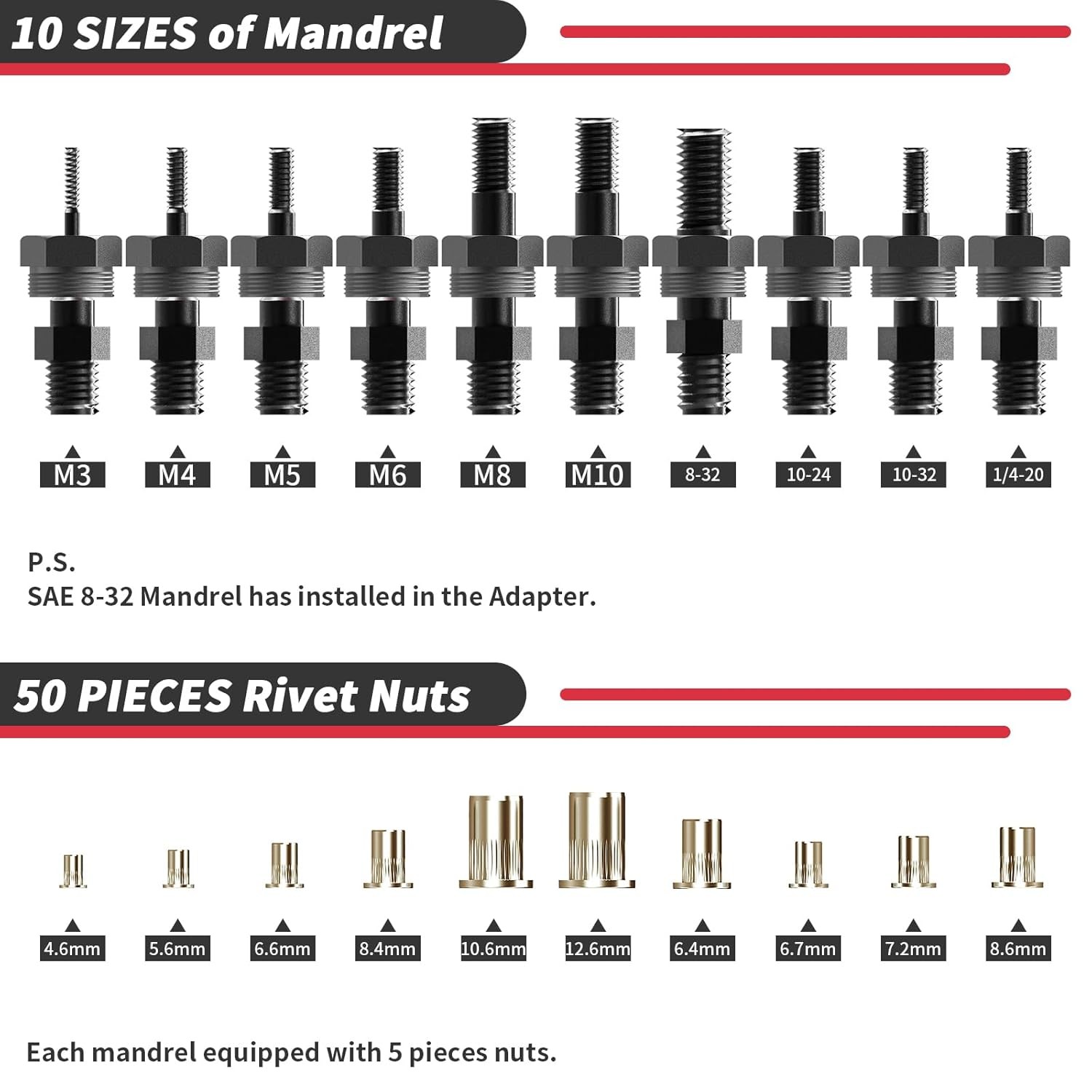 Beaspire Cordless Drill Electric Rivet Nut Adapter Gun