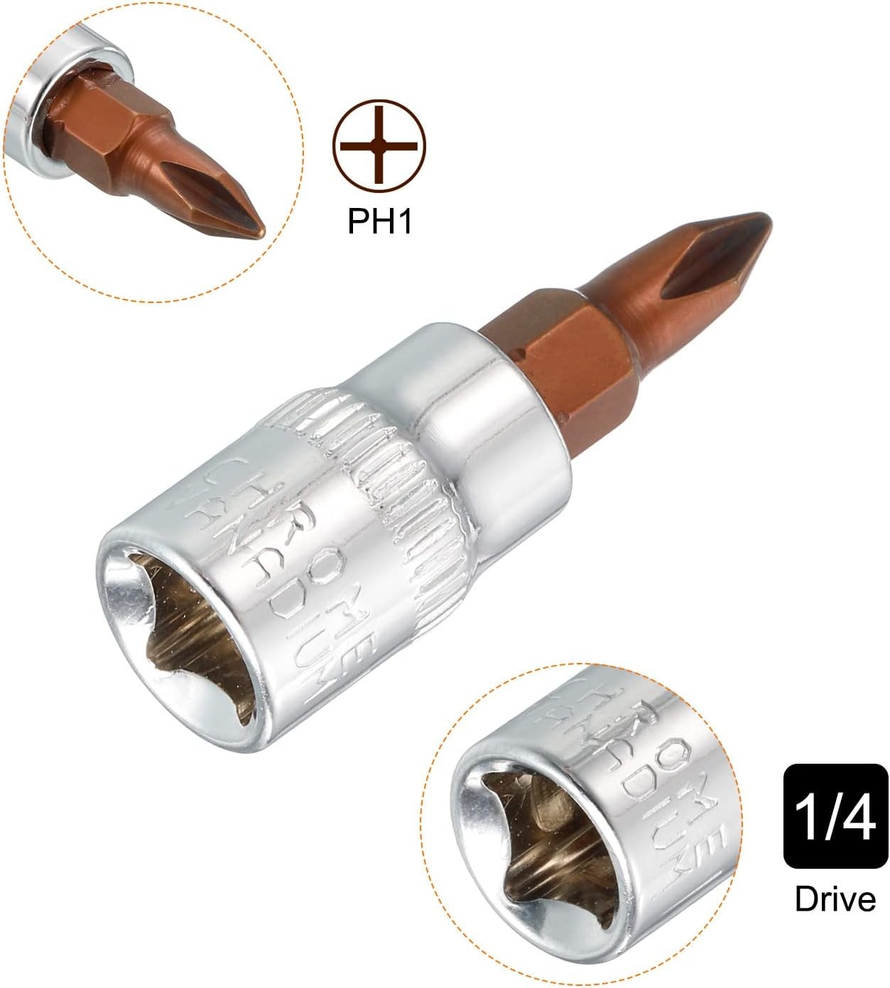 uxcell 1/4″ Drive x PH1 & PH2 Phillips Bit Socket Set of 4 Pcs, S2 One Size