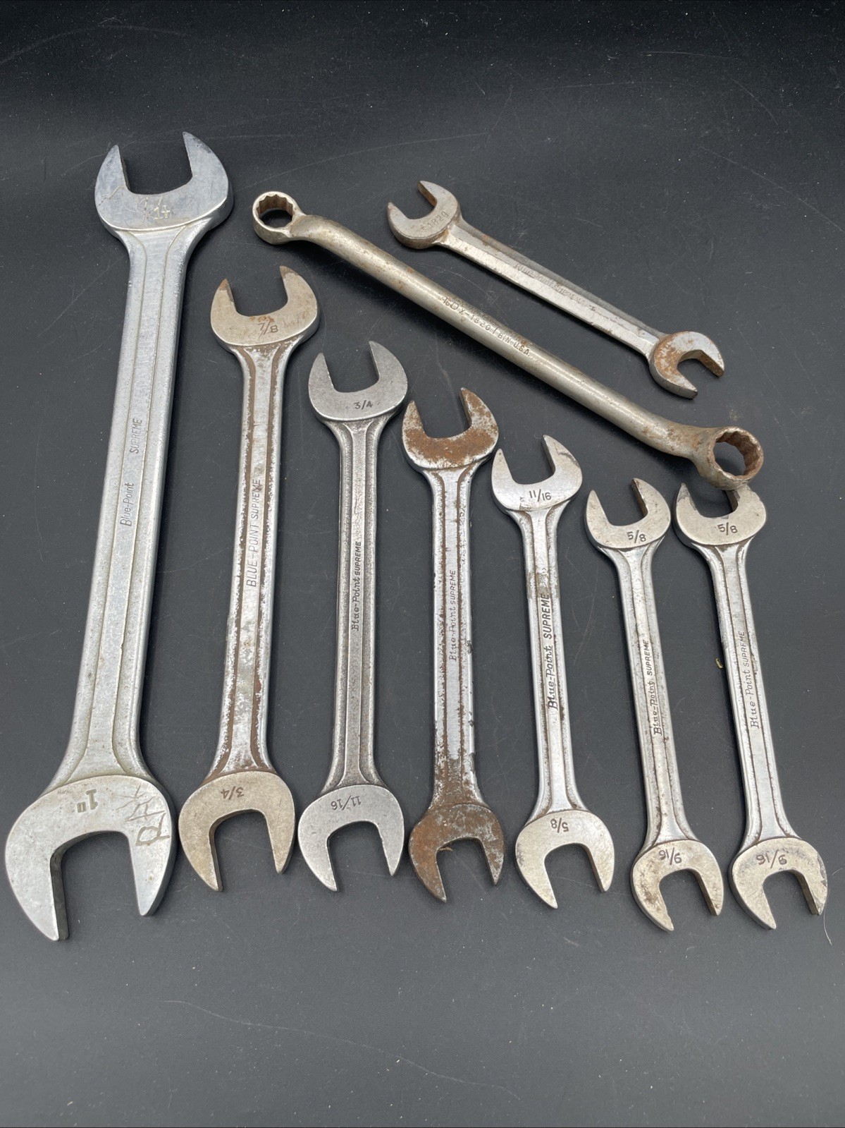 Vintage 9-Piece Blue-Point Supreme Wrench Lot Various Sizes Made in USA