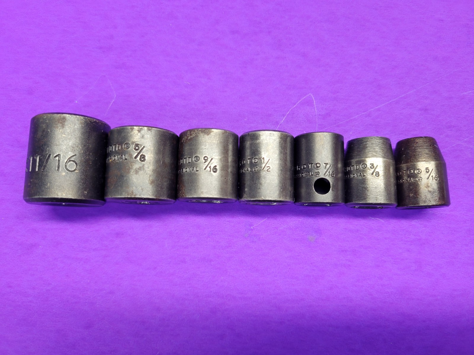 7 Proto Vintage Impact Shallow 6pt Sockets 3/8 DR 5/16- 11/16