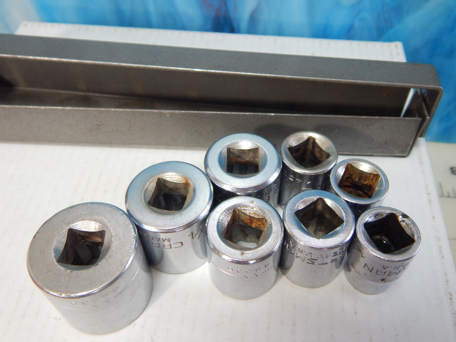 Vtg Craftsman V Series 3/8” Dr 12pt Socket Set 8 Pc 3/8”-13/16″ Metal Carry Tray