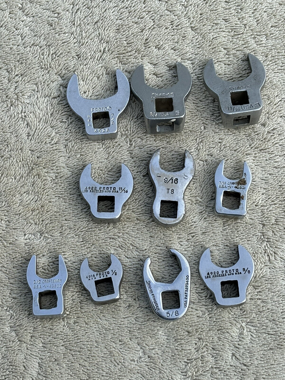 Snap On Crows Feet 3/8” Drive Proto Craftsman Lot Of 10 Different Sockets