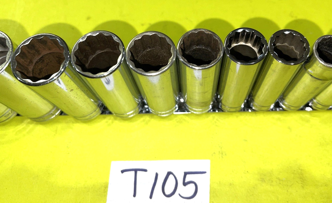 SNAP-ON TOOLS 13 PIECE 1/2 DR. SAE. DEEP CHROME SOCKET SET 12 POINT 3/8 TO 1-1/8