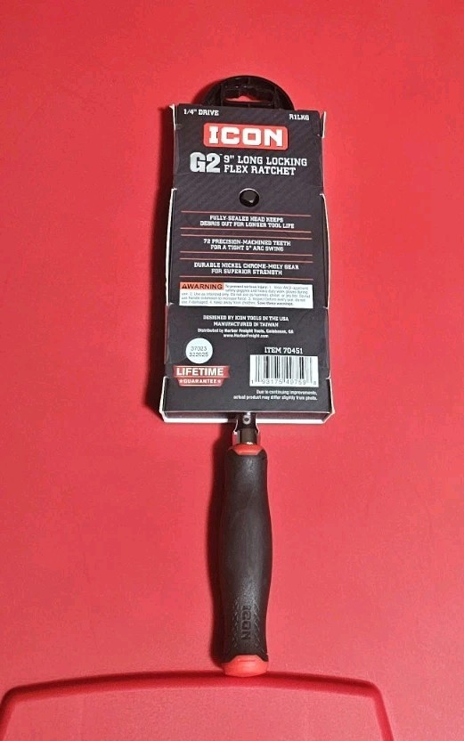 NEW- Icon G2 1/4” Drive 9” Long Locking Flex Ratchet (R1LKG) Free Shipping