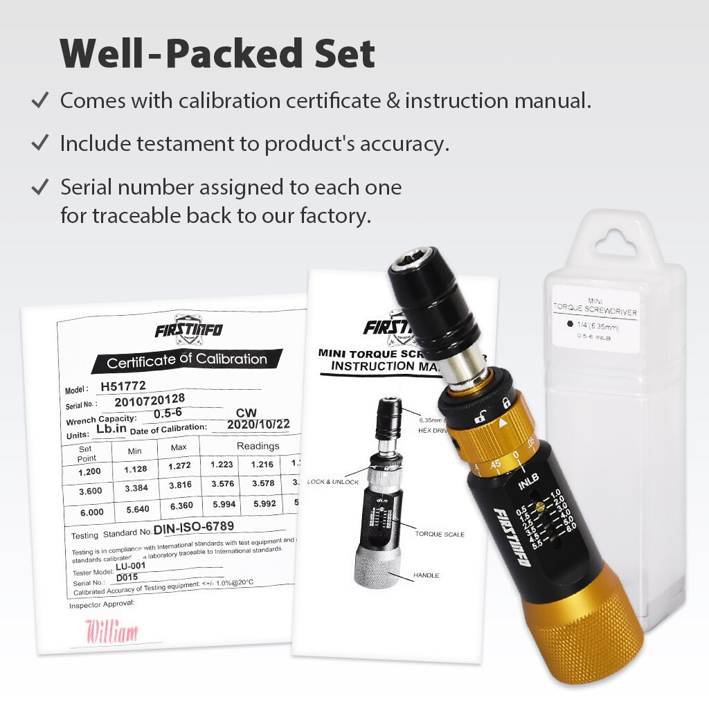 FIRSTINFO 1/4 Inch Torque Limiting Screwdriver 0.5-6 in-lbs -US