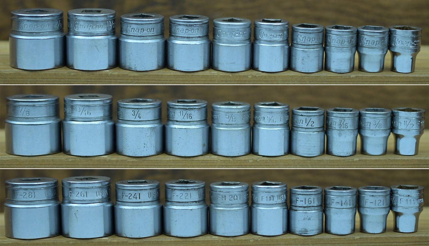 Snap-on 21-Piece 3/8″ Drive 6-Point & 12-Point Shallow Socket Set on Rail 211FSY