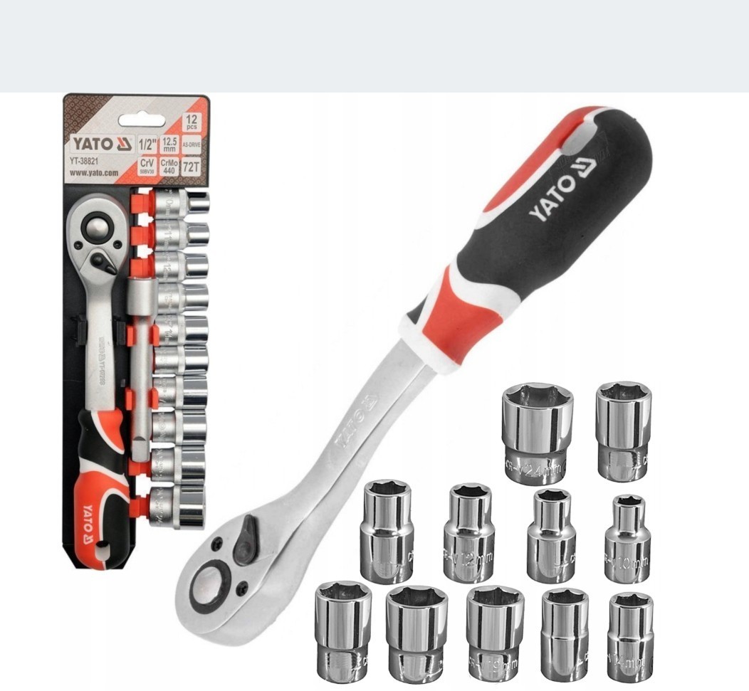 Drive Socket Set Metric 10–24mm CrV Steel Ratchet AS-DRI Yato YT-38821 12pc 1/2