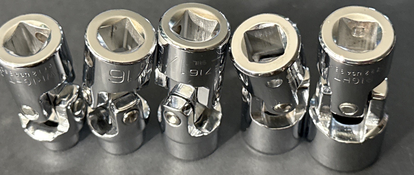 NOS 5pc WRIGHT TOOL 3/8” UNIVERSAL SWIVEL FLEX SOCKET SET SAE 12pt 3/8”-11/16”