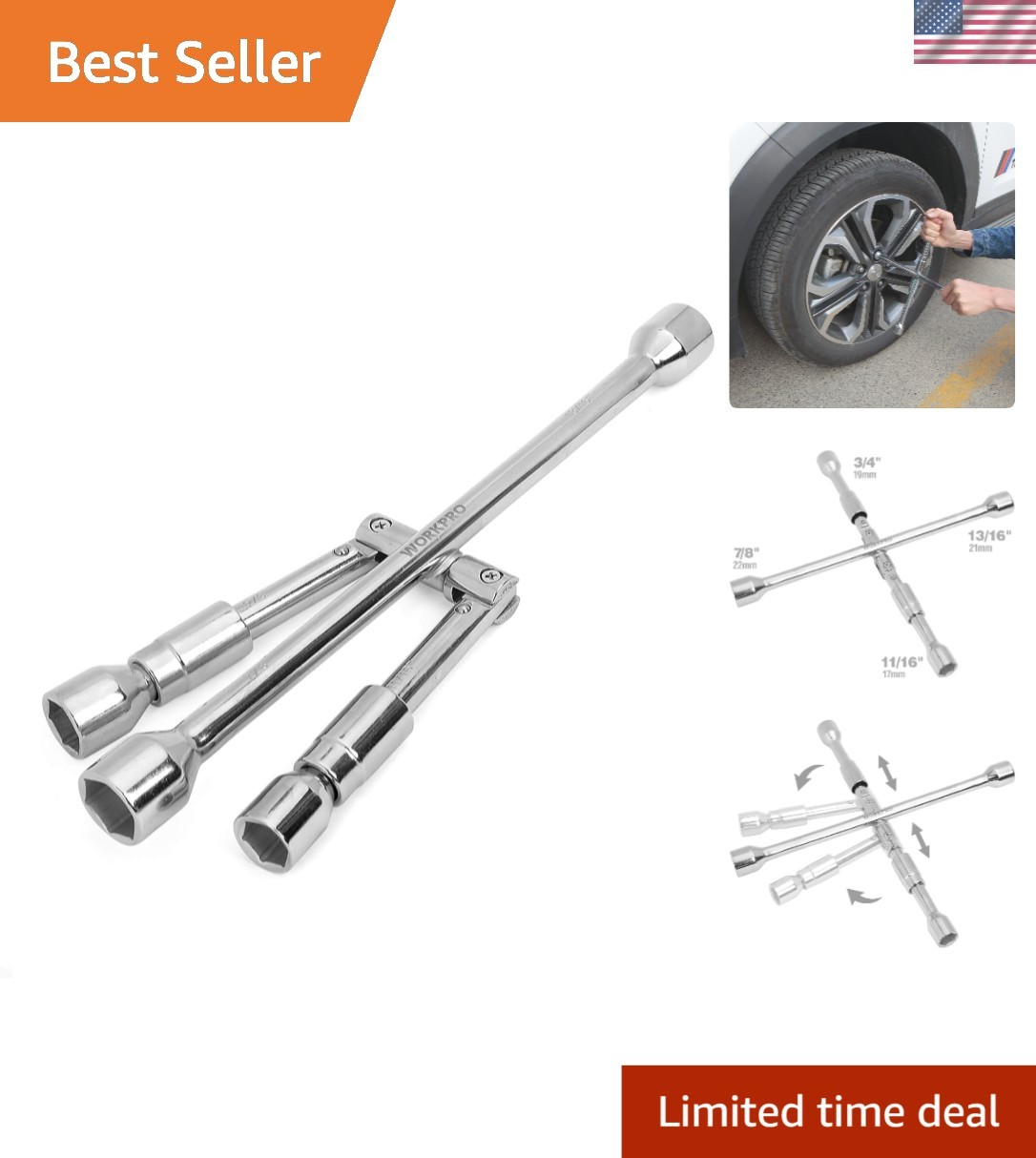 14-Inch Folding Lug Wrench – 4-Way Cross Design for Emergency Readiness