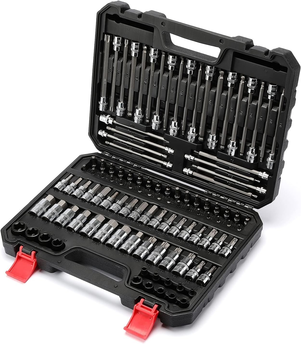 CASOMAN 107 Pieces Bit Socket Set, 1/4″, 3/8″ and 1/2″ Drive, One Size