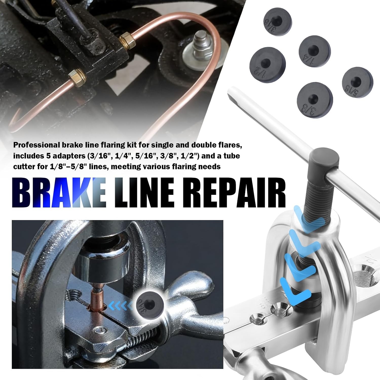 Brake Line Repair Kit 3/16 + 1/4 25 FT Copper Pipe Flaring Tool 32 Nuts Fittings