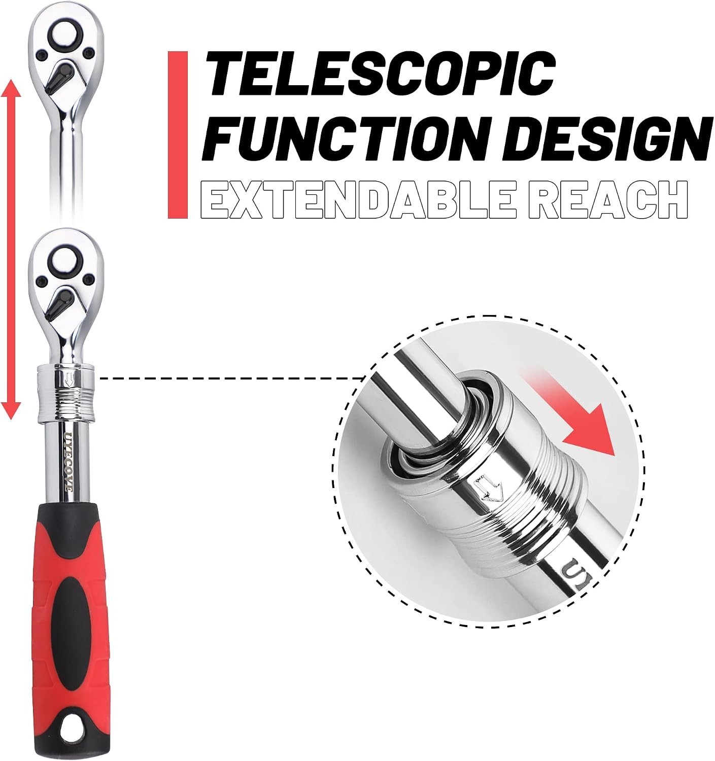 Extendable Lockable Flexi Head Ratchet Set 1/4 3/8 1/2 72 TOOTH Welzh Werkzeug