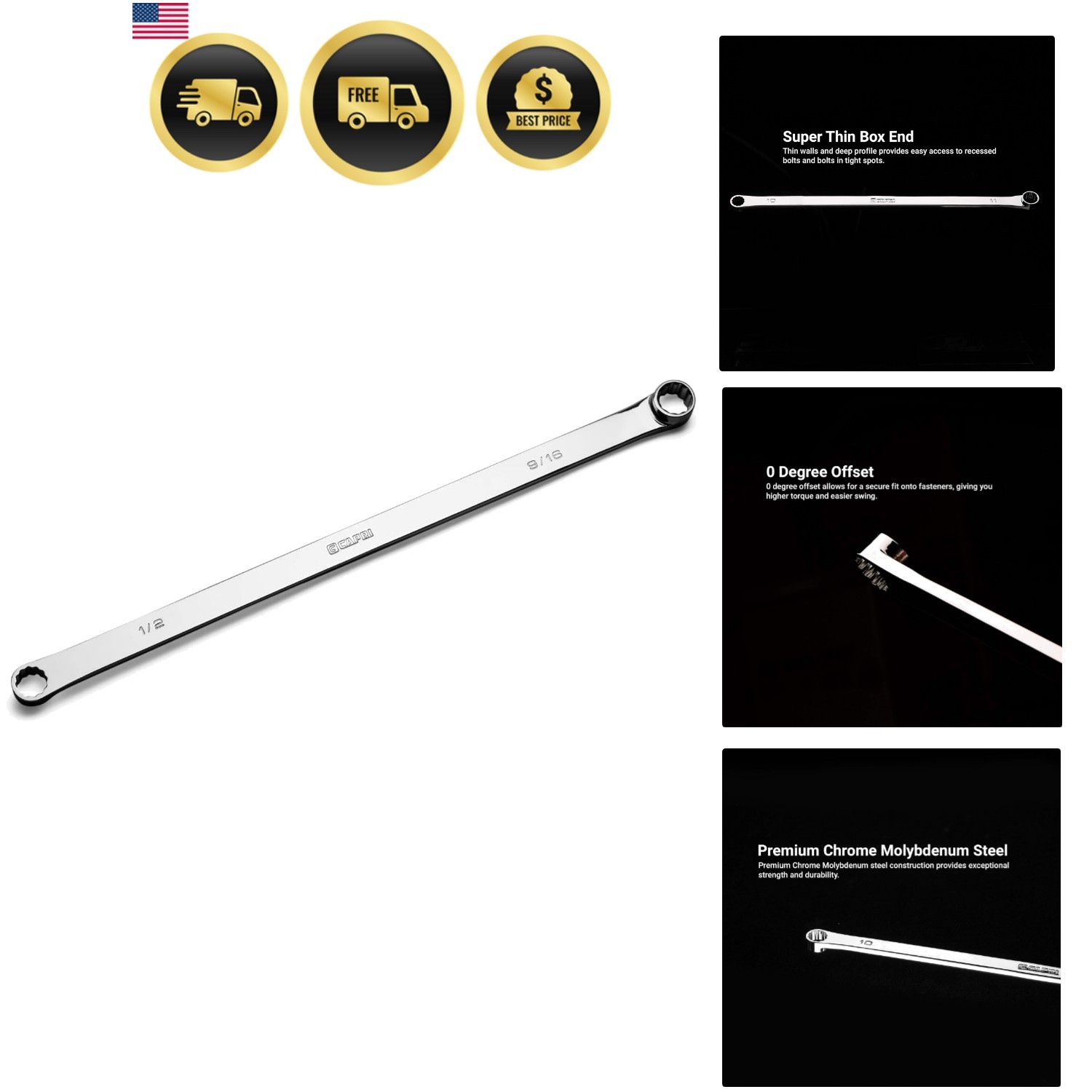 1/2 x 9/16 in. 0 Degree Offset Extra Long Box End Wrench CP11800-12916