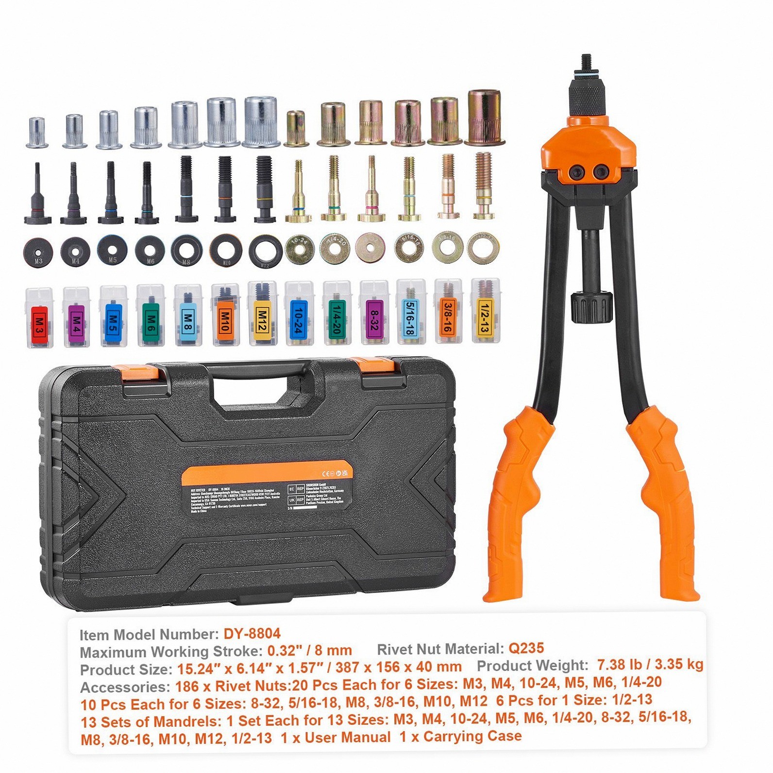 Carbon Steel 16in Rivet Nut Tool 13 Sizes 186 Rivets