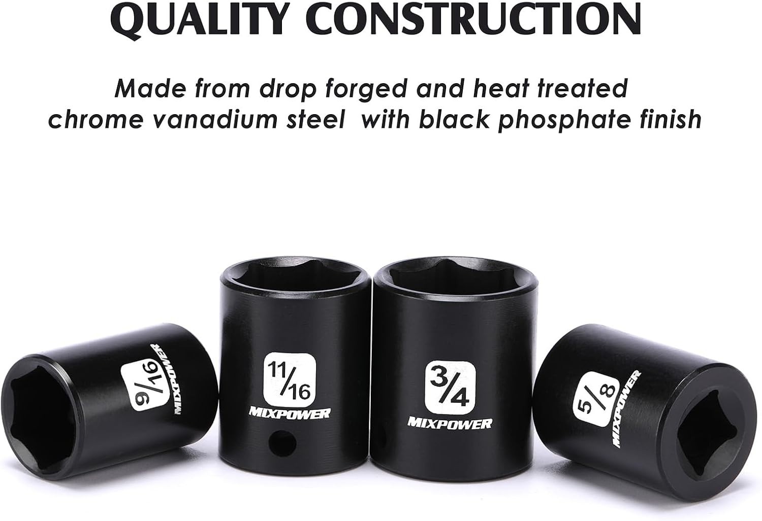 3/8-Inch Drive Shallow Impact Socket Set, 12 Pc, SAE, 6 Point, Black Phosphate