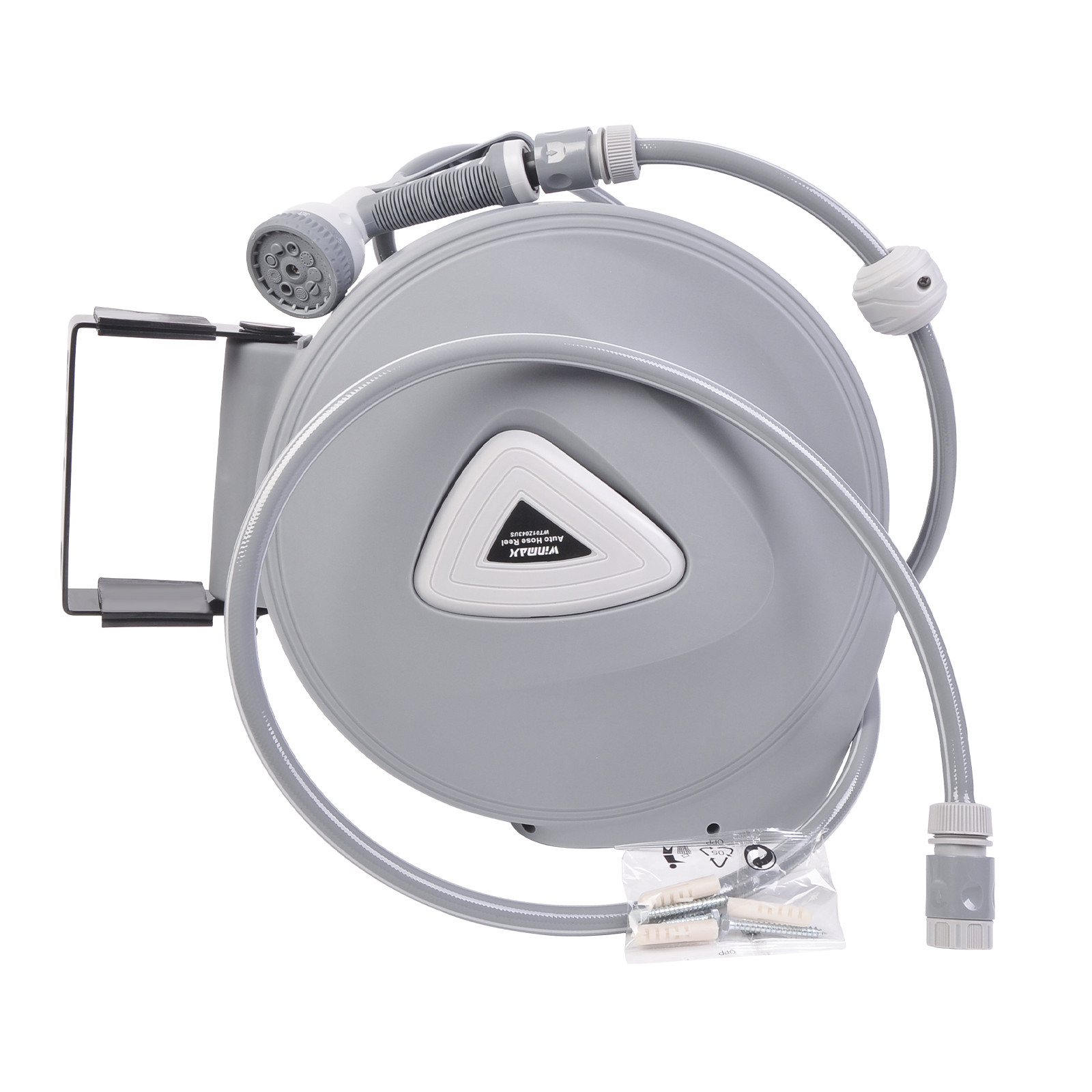 65FT Retractable Garden Water Hose Reel Brass Gun Spray Gun Rewind Wall Mount US