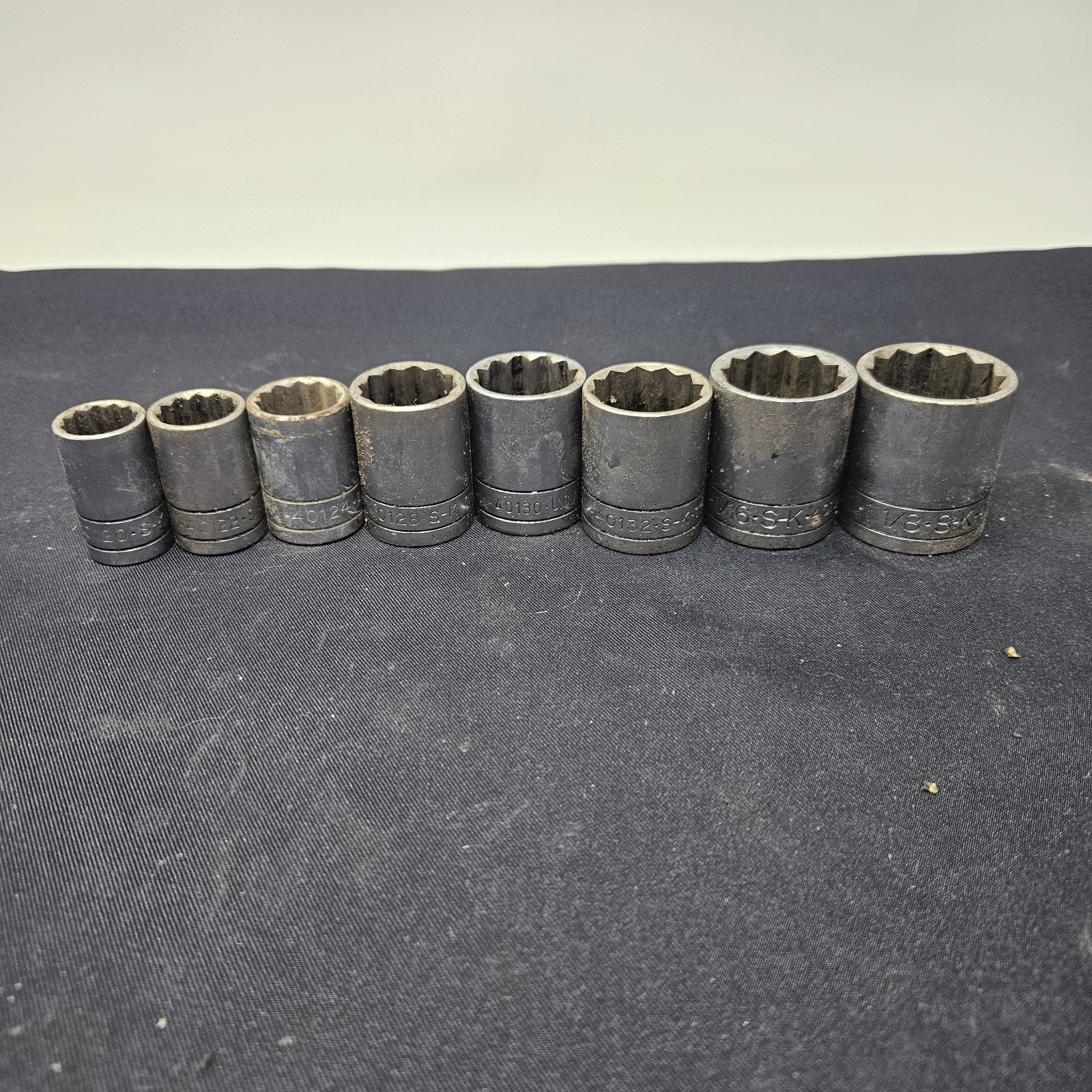 S-K Tools Shallow Socket Set 1/2” Drive SAE 8Pcs USA 12 point Star Vintage READ