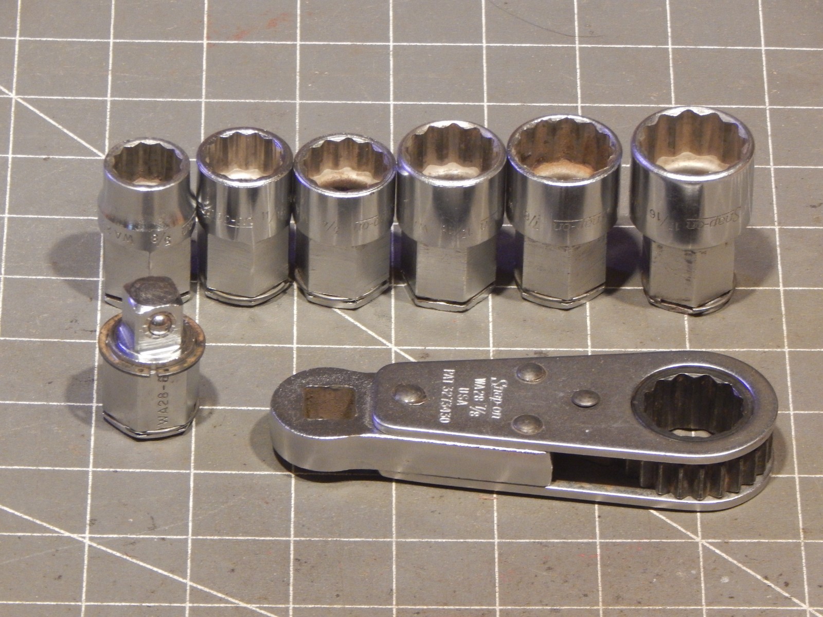 Snap On 8Pc SAE Pass Through Alignment Socket 7/8″ Ratchet Set 5/8″ 15/16″ 12Pt
