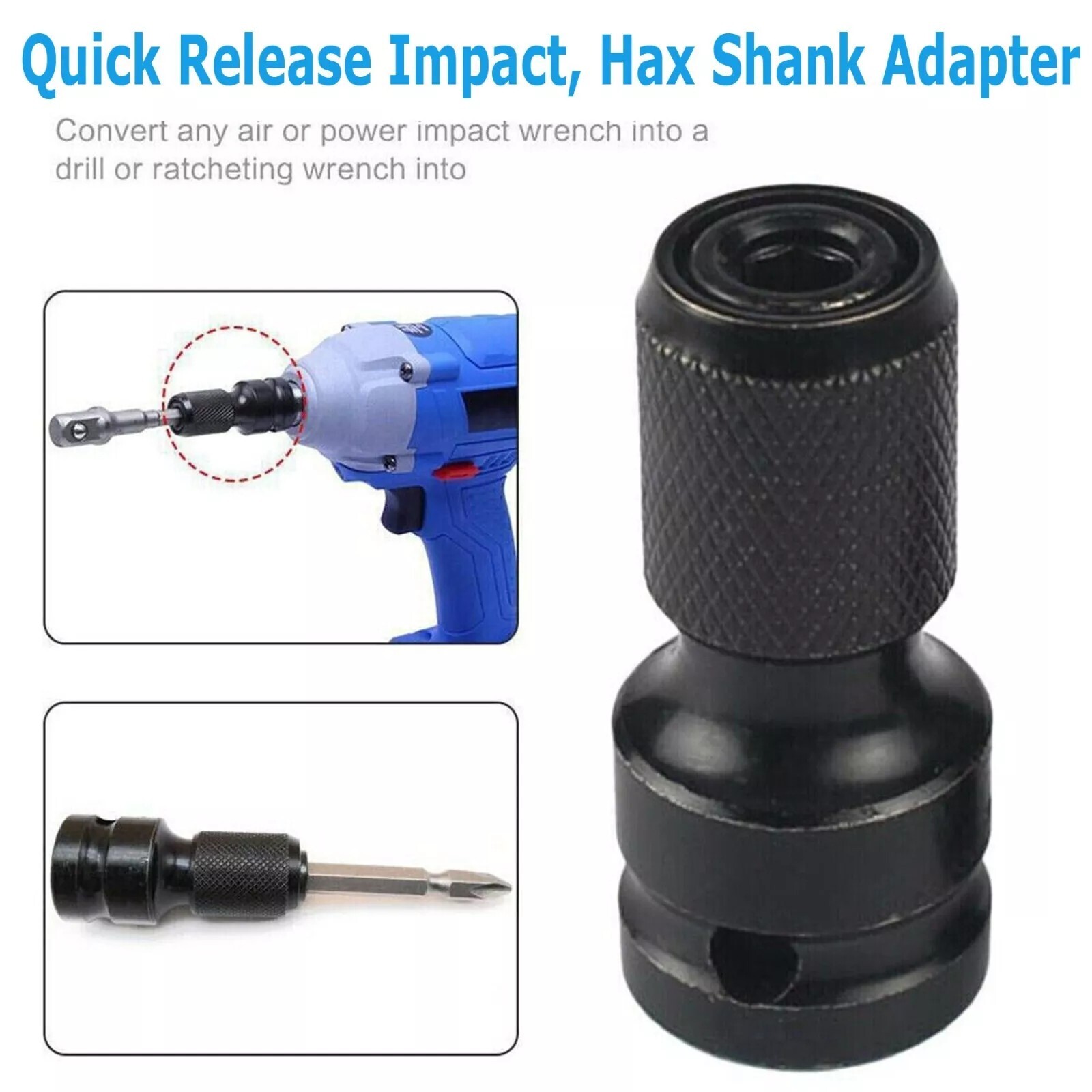 2Pcs 1/2″ Drive To 1/4″ Socket Adapter Hex Drill Chuck Change For Impact Wrench