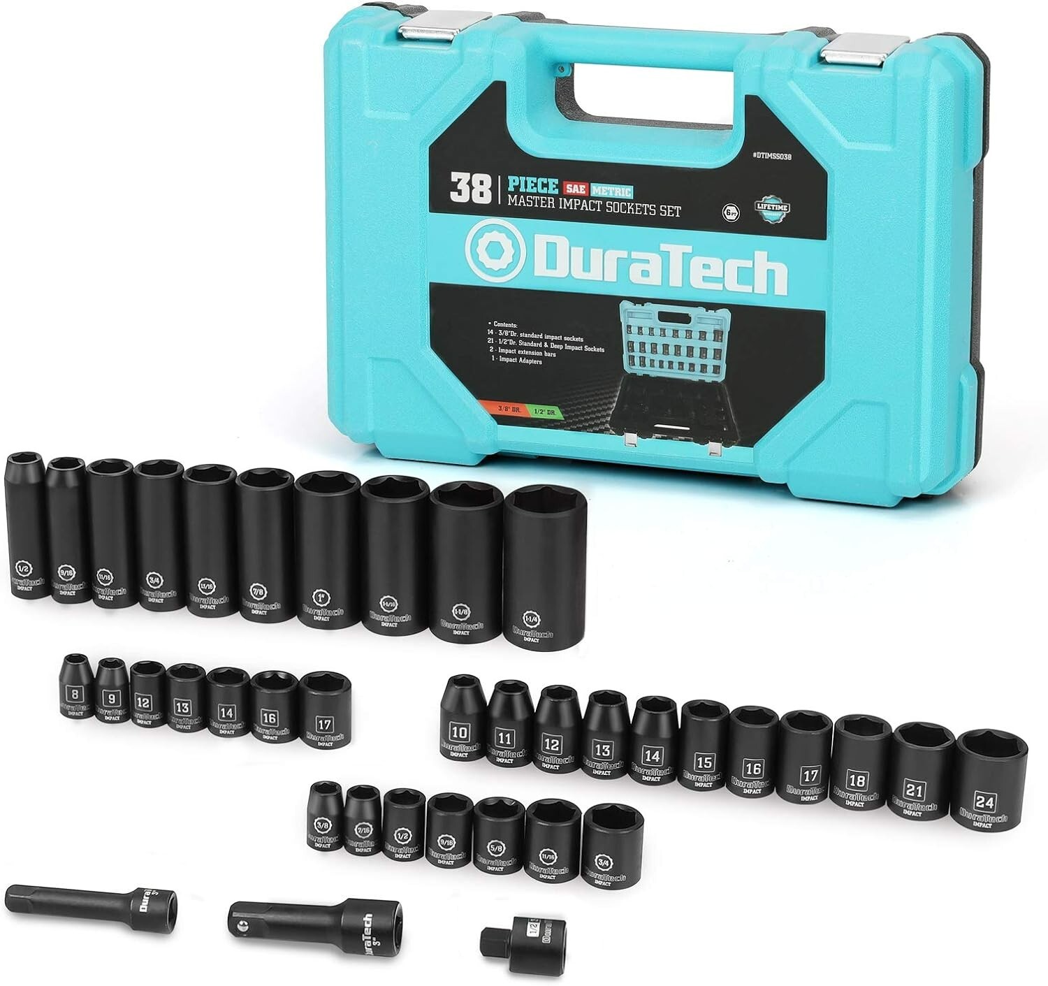 Professional 38-piece High-Quality Socket Set – Metric/SAE – Impact Adapter