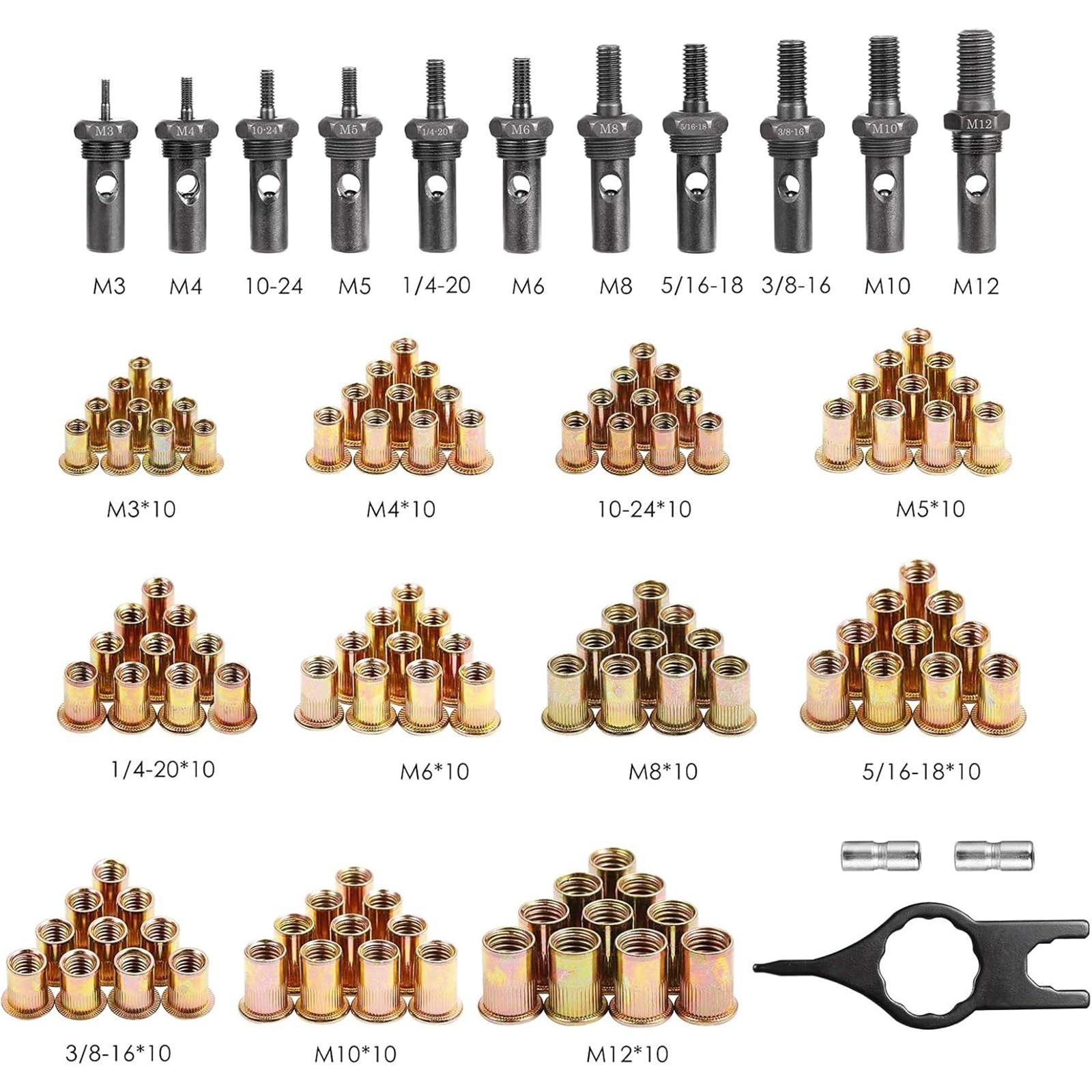 WETOLS 16″ Rivet Nut Tool Kit 11 Mandrels 110pcs Rivnut Gun Heavy Duty WE-889