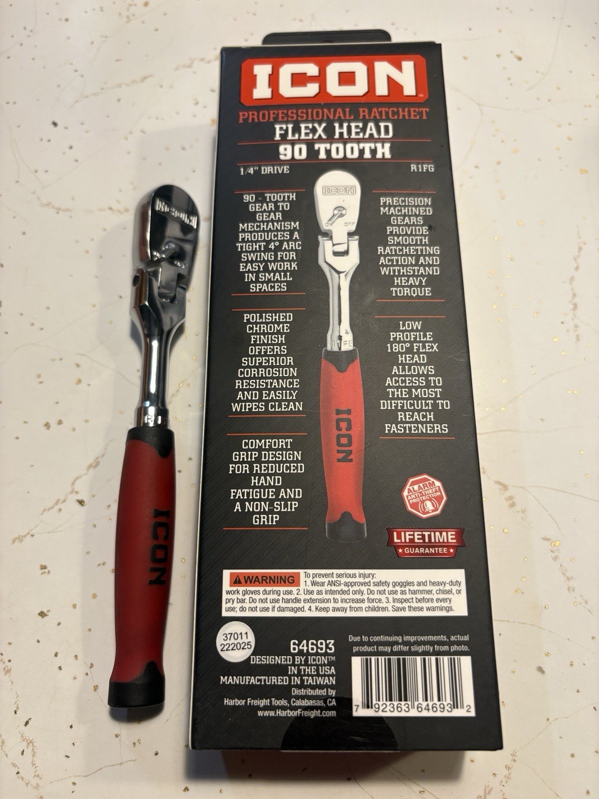 ICON 1/4 Drive Professional Flex-Head Ratchet with Comfort Grip 64693 R1FG