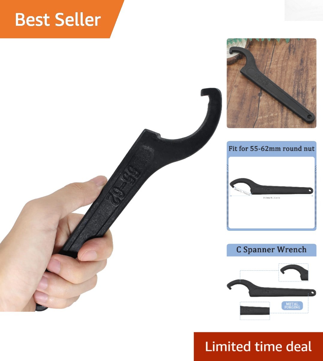 Mechanical C Hook Spanner Wrench – Versatile Carbon Steel for Nuts and Bolts