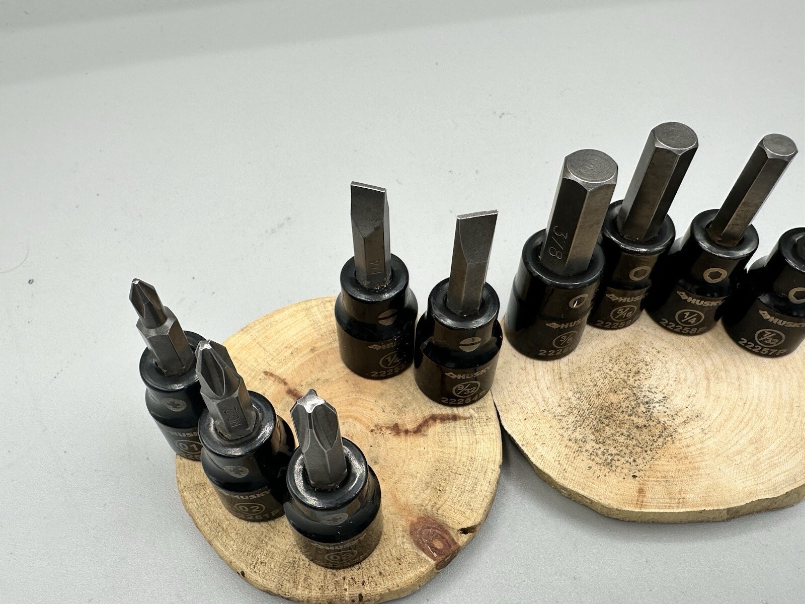 Lot Of 9 Husky Hex, Phillips And Flat Head 3/8 Drive Bits Gloss Black