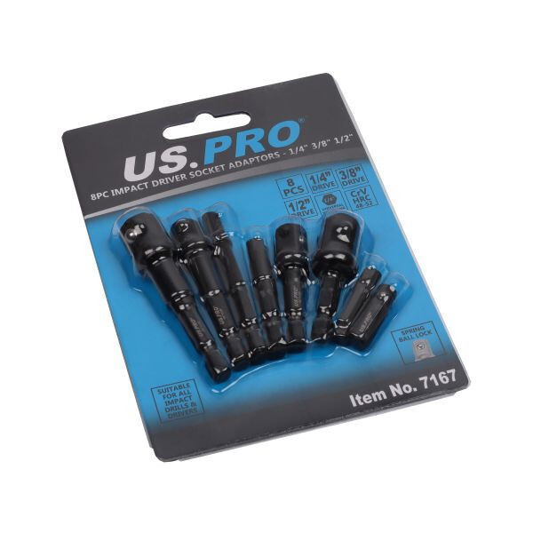 US PRO IMPACT Drill Socket Adaptor Hex Drive To 1/4″ 3/8″ 1/2″ DR Square 8PCS