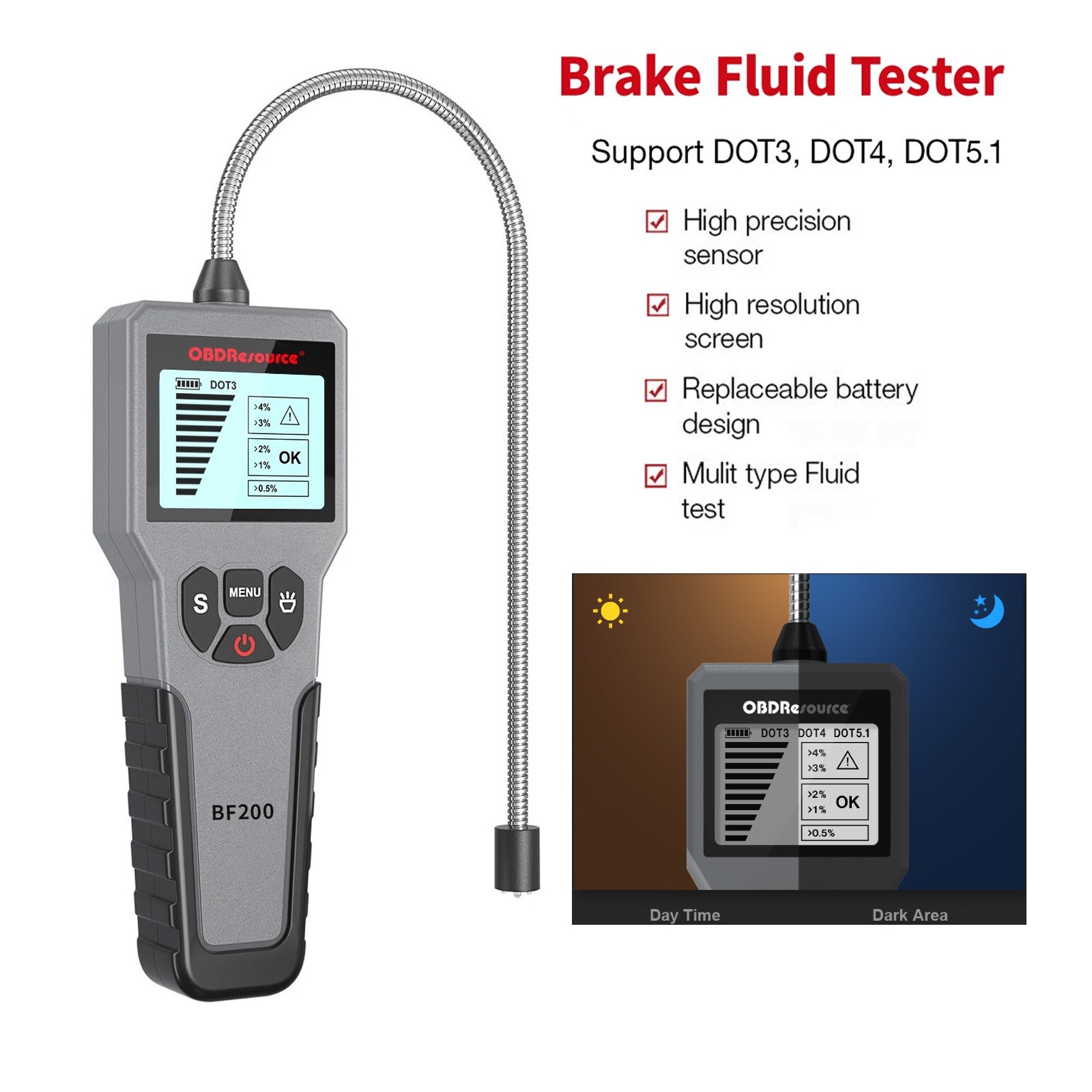 BF200 Car Brake Fluid Tester For DOT3/DOT4/DOT5.1 Oil Moisture Detector Analyzer
