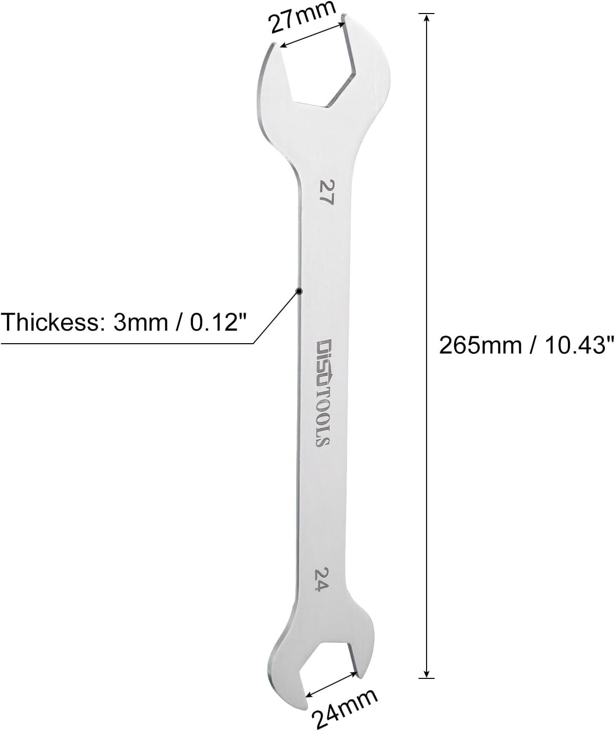 Thin Open End Wrench 24mm x27mm Metric Sandblasting Plated 3cr13 Stainless Steel