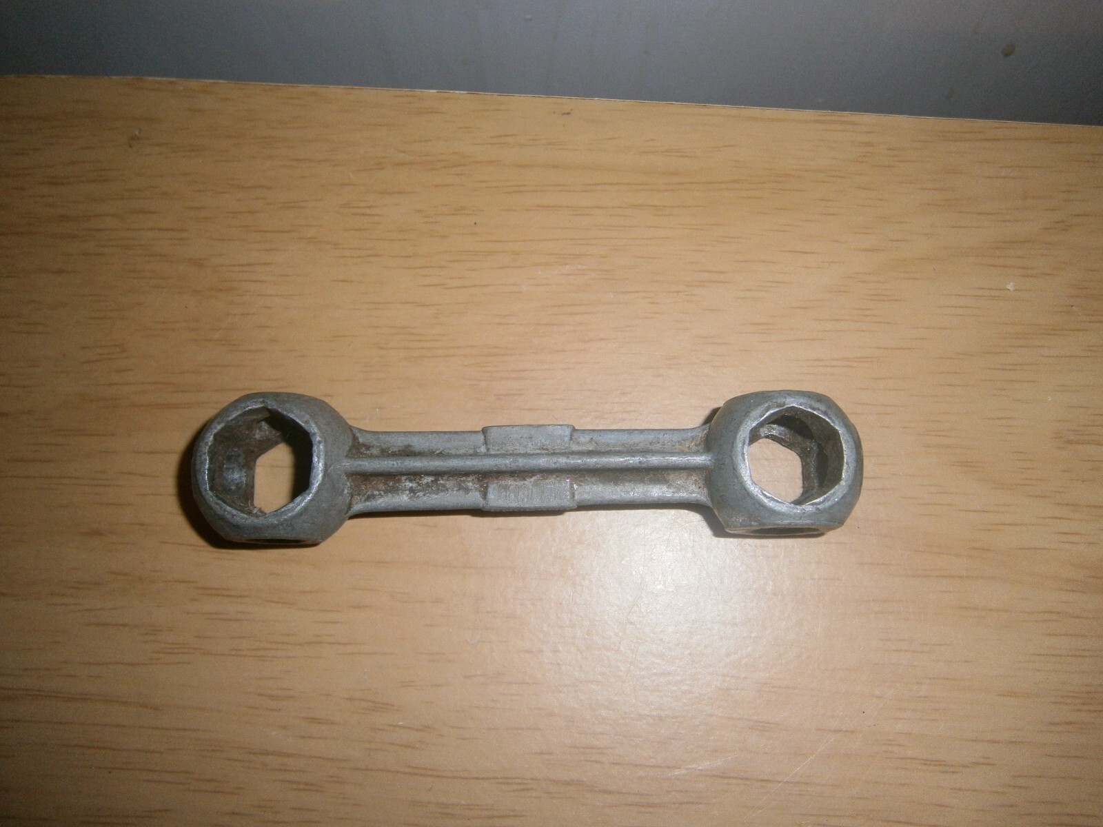 Vintage silver tone U.C.P. England multi spanner. 17mm end.(E6d)