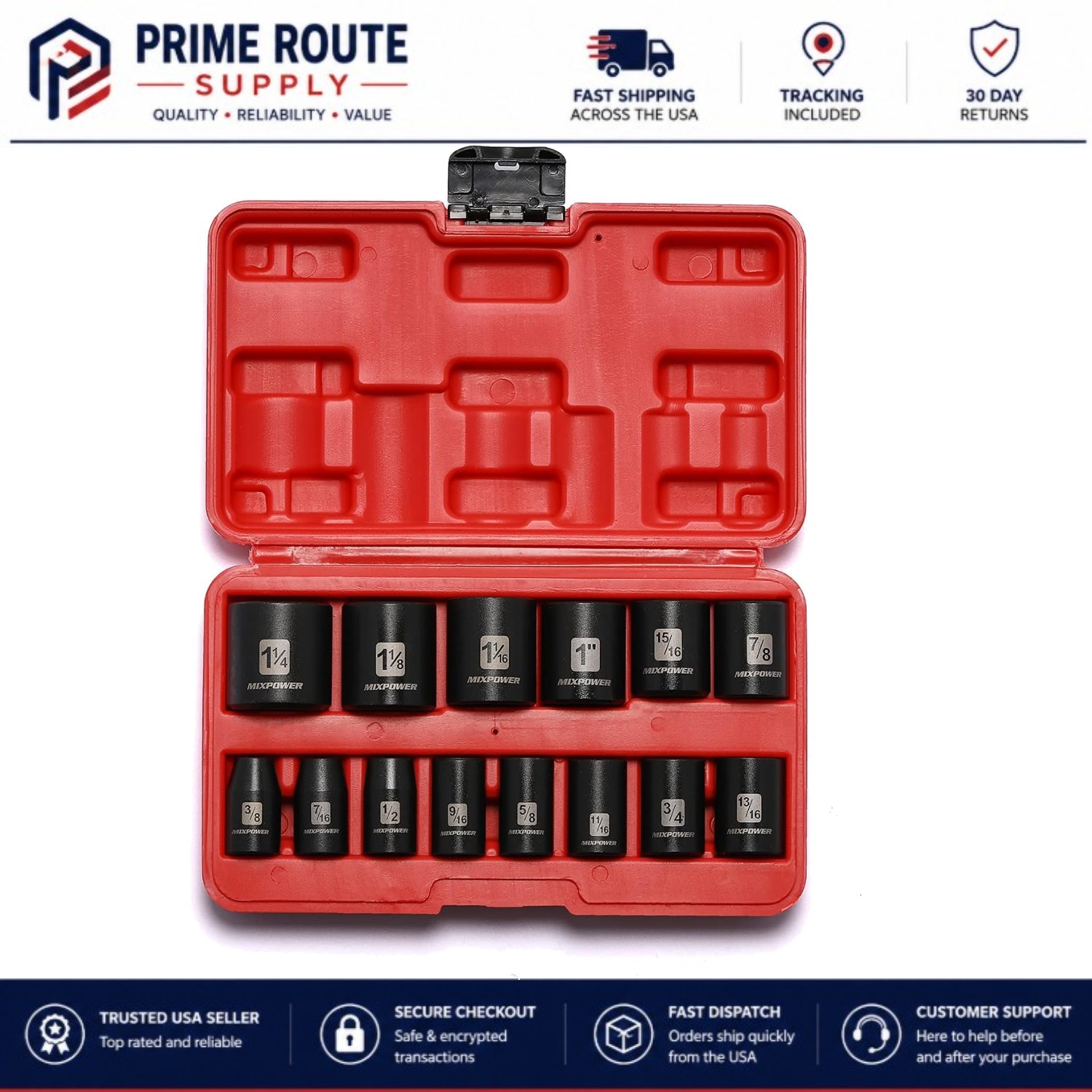 14-Piece Chrome Vanadium Shallow Impact Socket Set with High-Torque Design