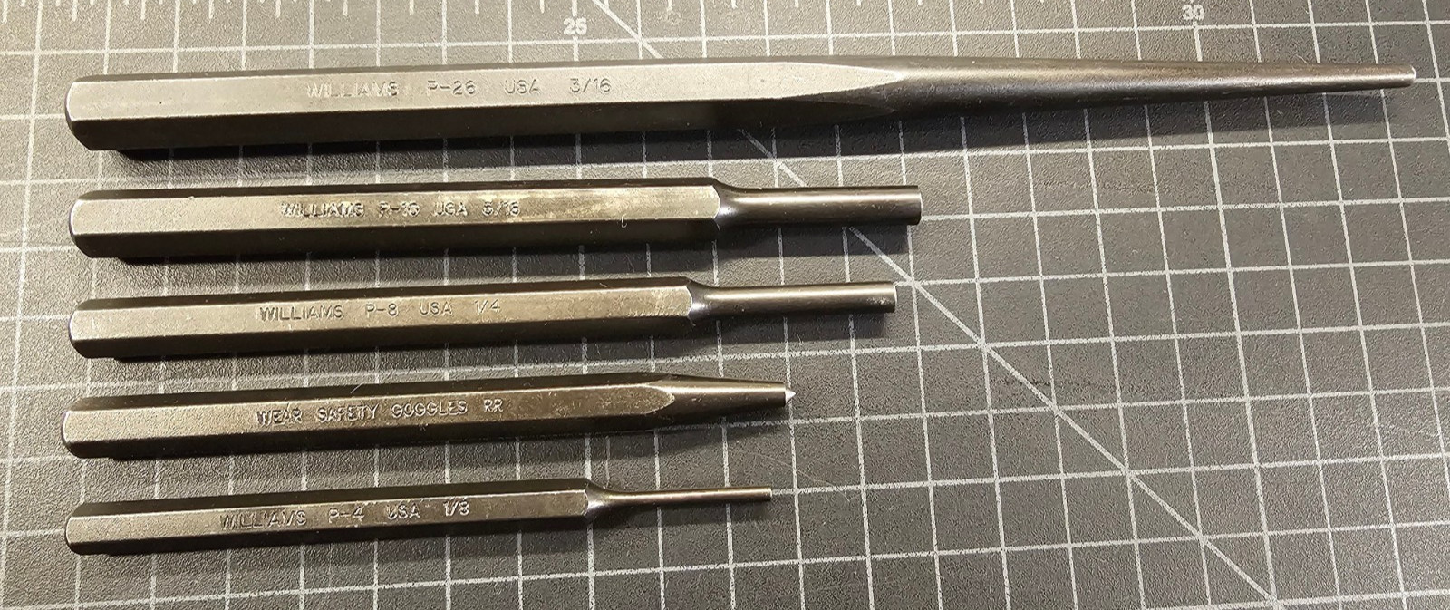 Williams Tools 5 PC Piece Pin Punch Set Lot P4, P8, P10, P26, P40 USA NEW!