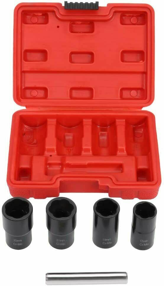 5Pc 1/2” Twist Socket Drive 17 19 21 22mm For Wheel Lock Nut Damaged Removal Set