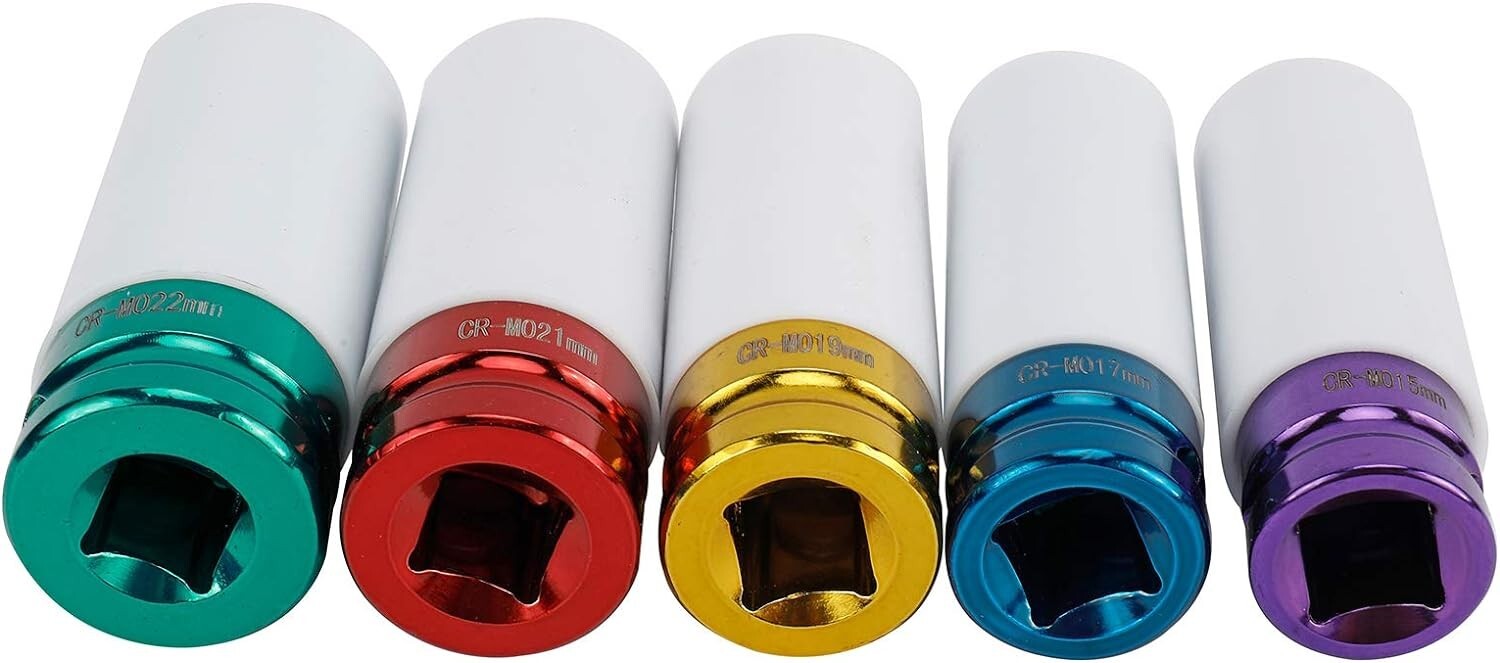 5Pcs 1/2″ Drive Thin Deep Wall Lug Nut Impact Socket Set Premium Wheel Protector