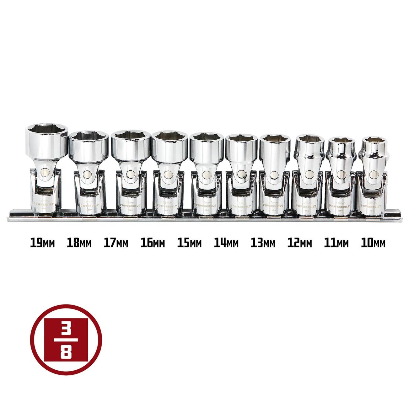 Powerbuilt 3/8″ Drive Metric Universal Joint Socket Set 10pc 10-19mm Swivel ANSI