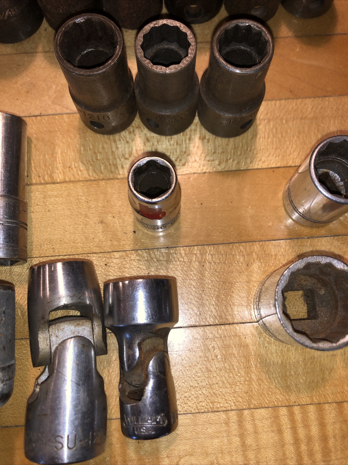 VTG 55pc Williams Vulcan 1/2” Impact 3/8” Socket Lot SAE Swivel Adapter 1/2 3/4
